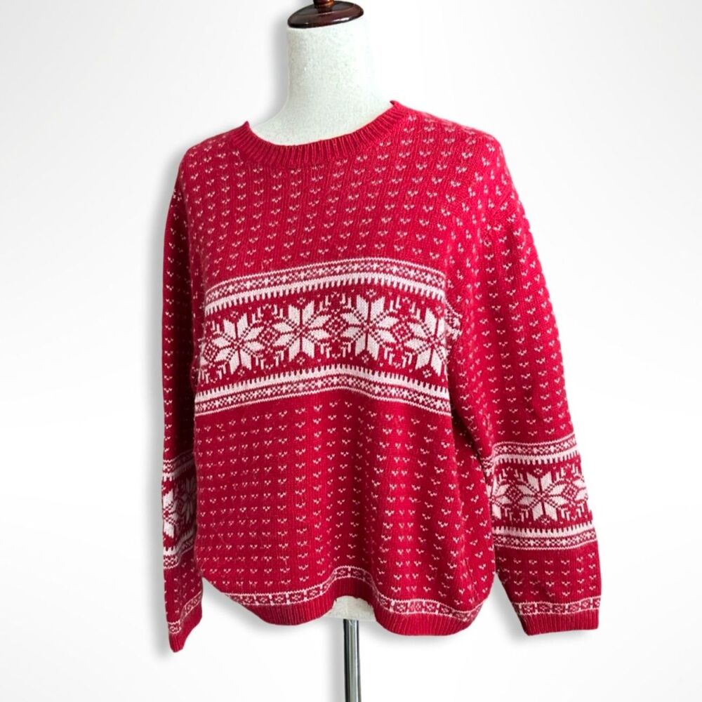 Croft & Barrow Red & White Fair Isle Knit Sweater, XL, Nordic Cozy